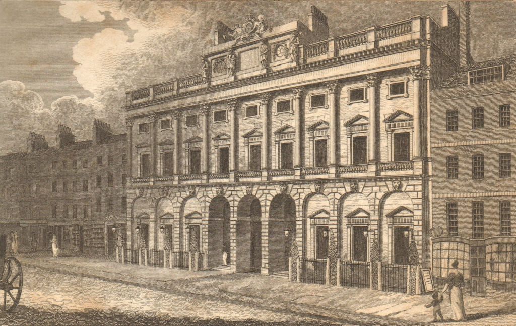 Somerset House, Lincolns Inn Fields, London. Antique engraved print 1817